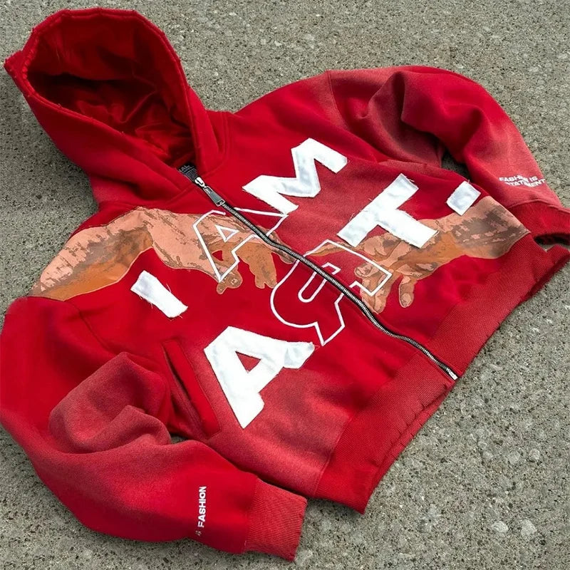 Graphic Letter Zip-Up Hoodie