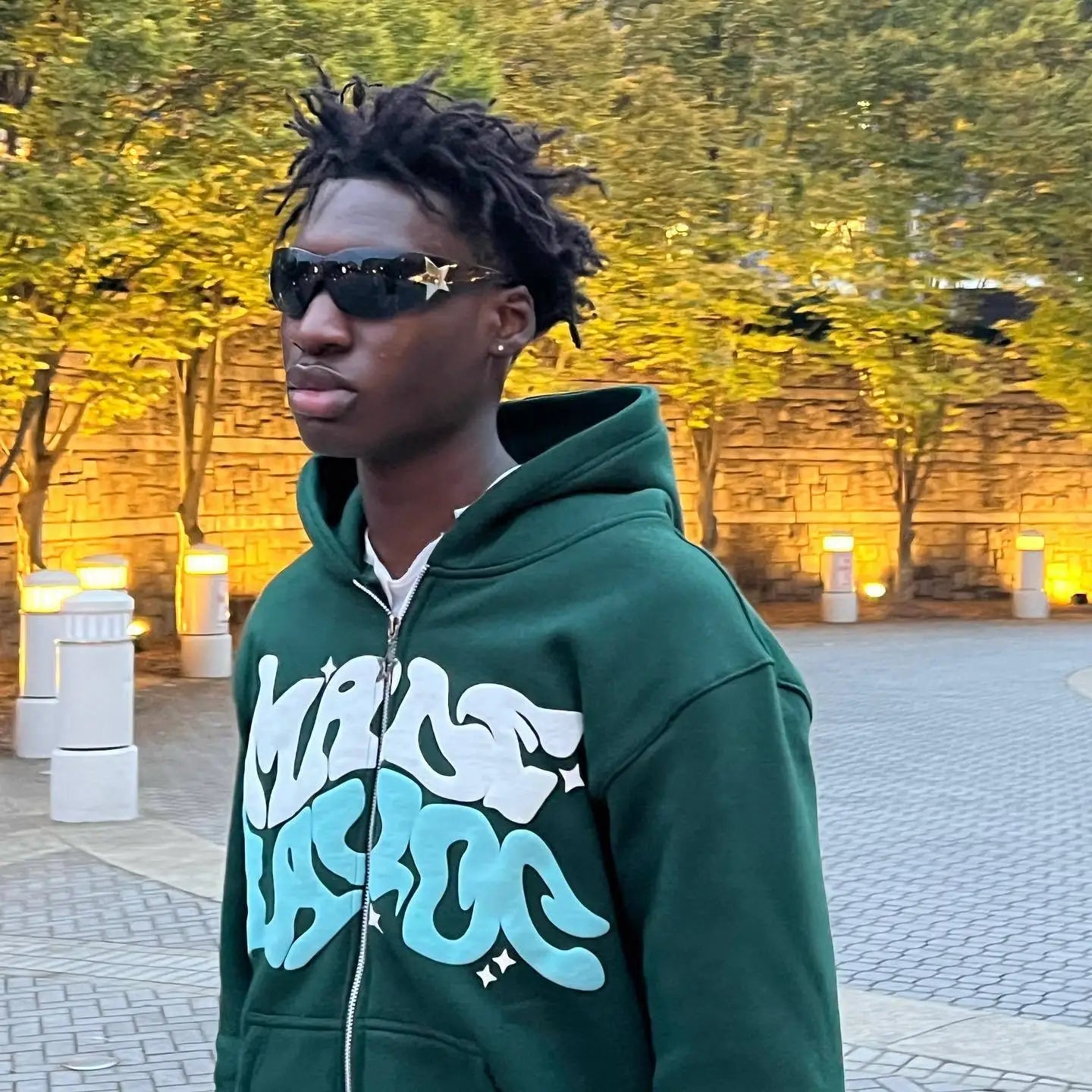 Retro Star Print Zipper Hoodie