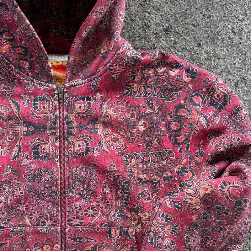 Printed Zip-Up Hoodie