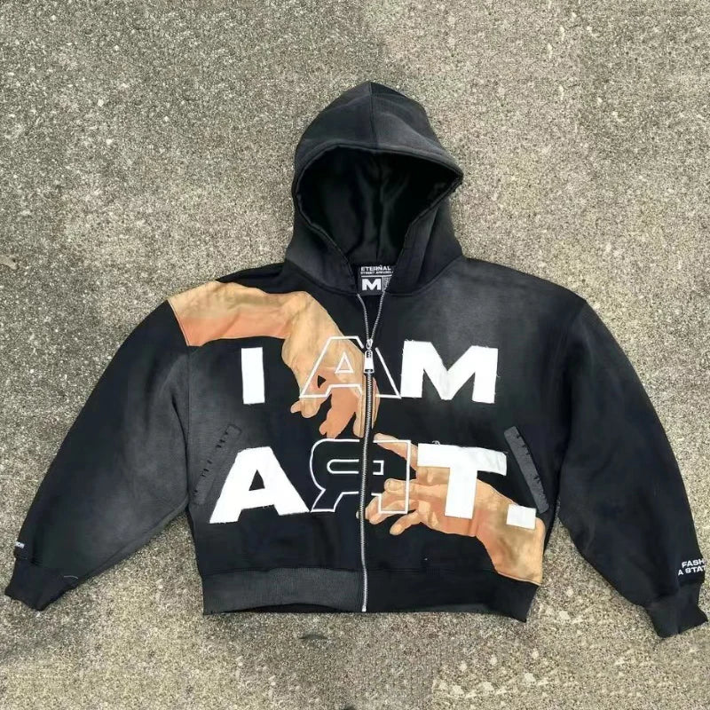 Graphic Letter Zip-Up Hoodie