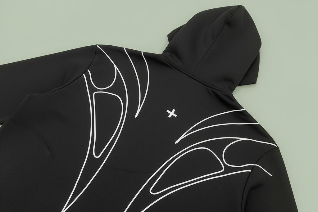 Striped Embroidered Black Hoodie Oversized