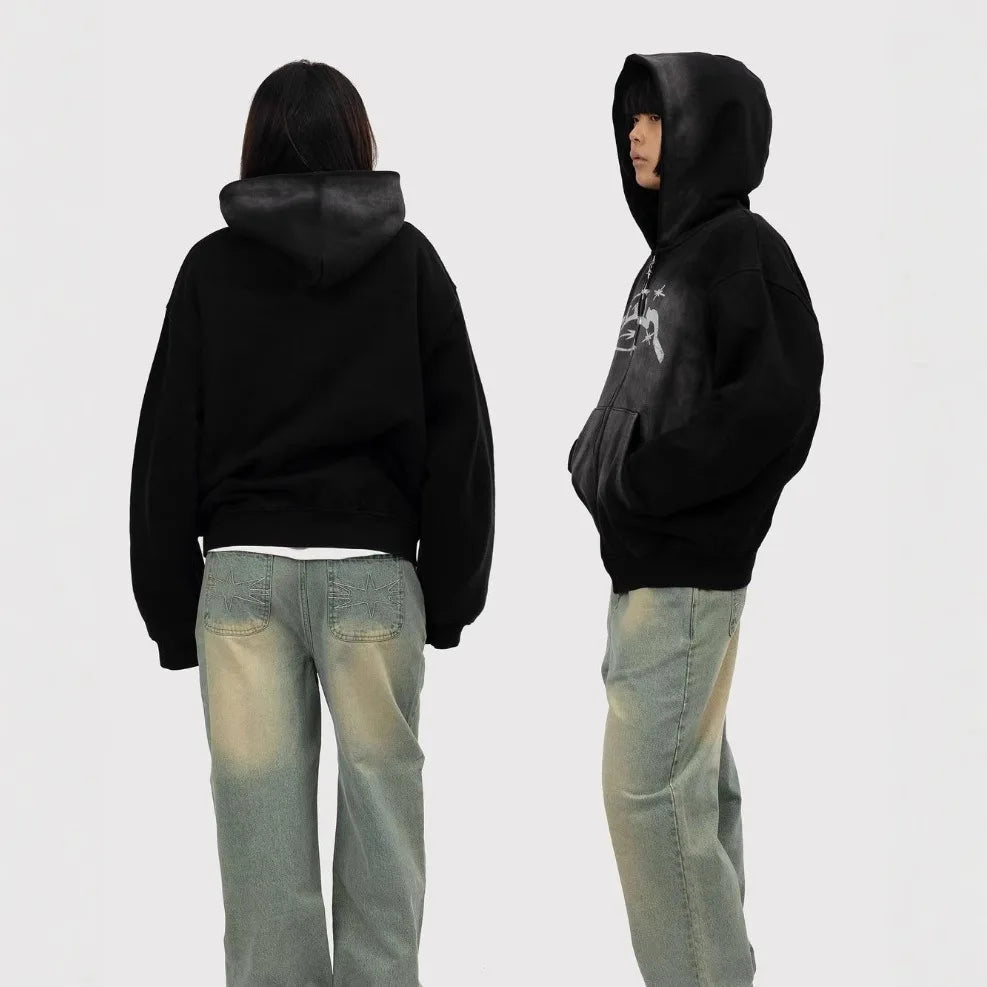 Letter Print Zip-Up Hoodie