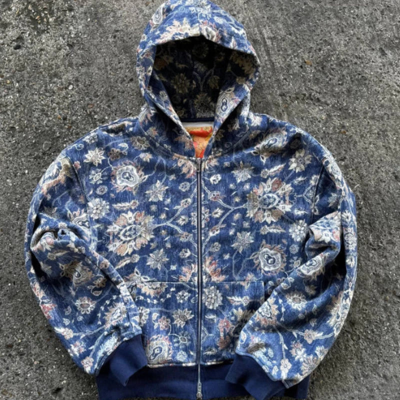 Printed Zip-Up Hoodie