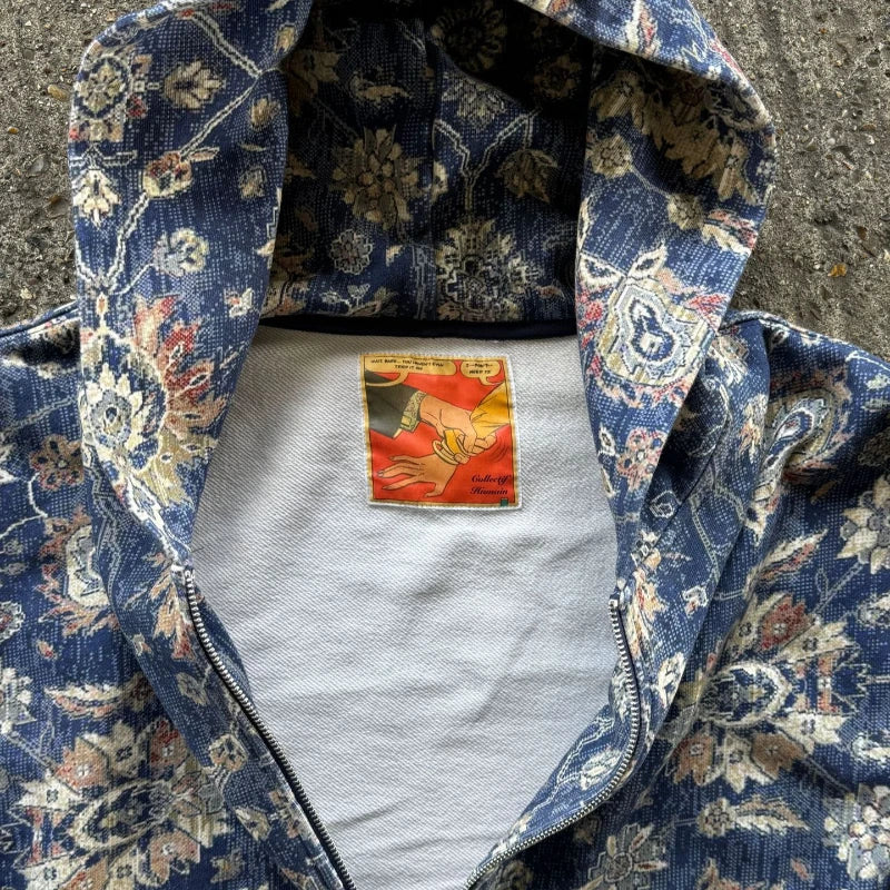 Printed Zip-Up Hoodie