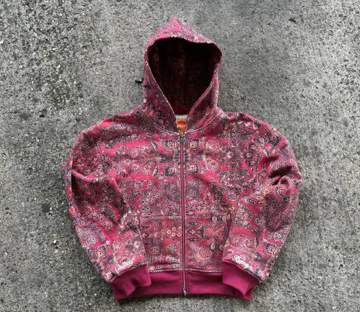 Printed Zip-Up Hoodie